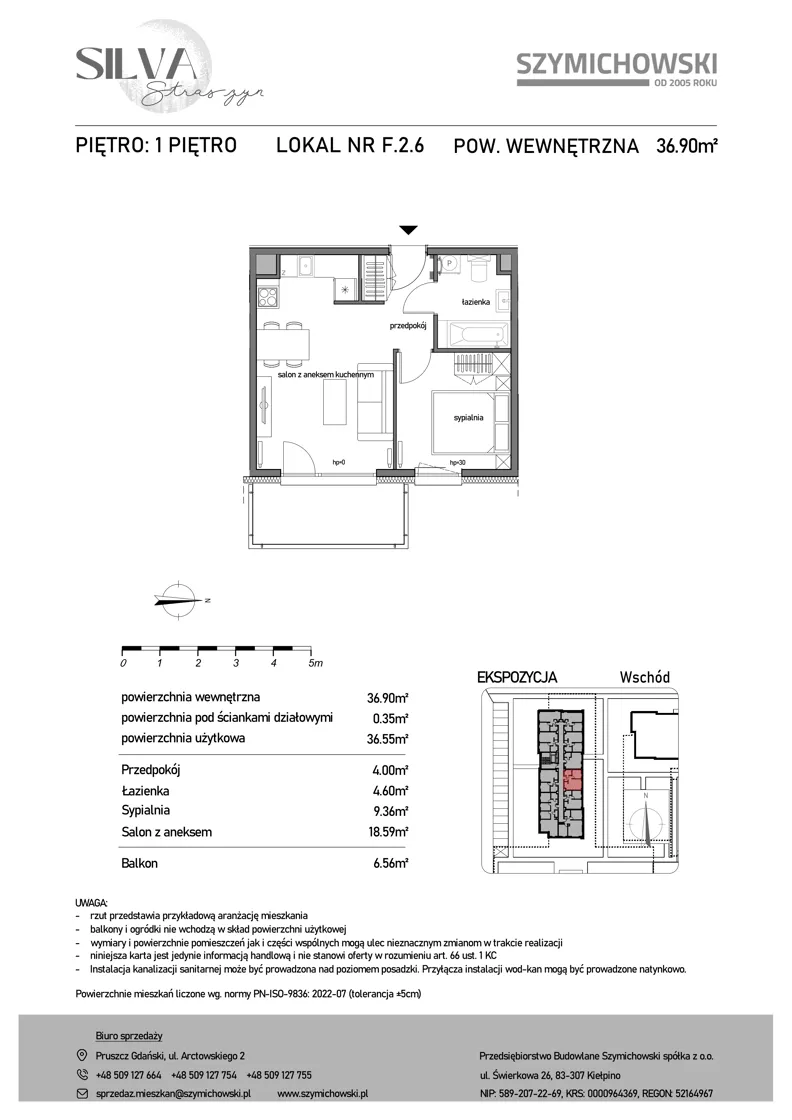 2 pokoje, mieszkanie 36,90 m², piętro 1, oferta nr F.2.6, Silva Straszyn - bud E,F, Straszyn, ul. Boczna/Starogardzka