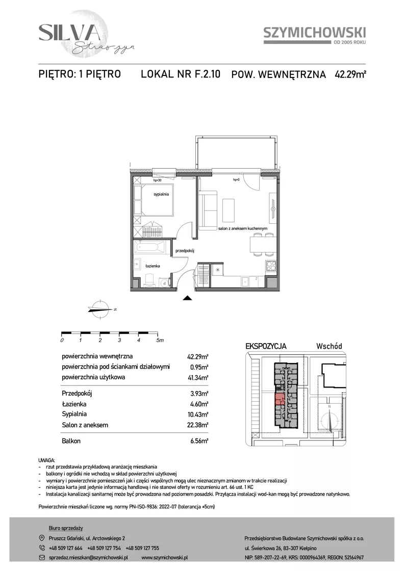 2 pokoje, mieszkanie 42,29 m², piętro 1, oferta nr F.2.10, Silva Straszyn - bud E,F, Straszyn, ul. Boczna/Starogardzka