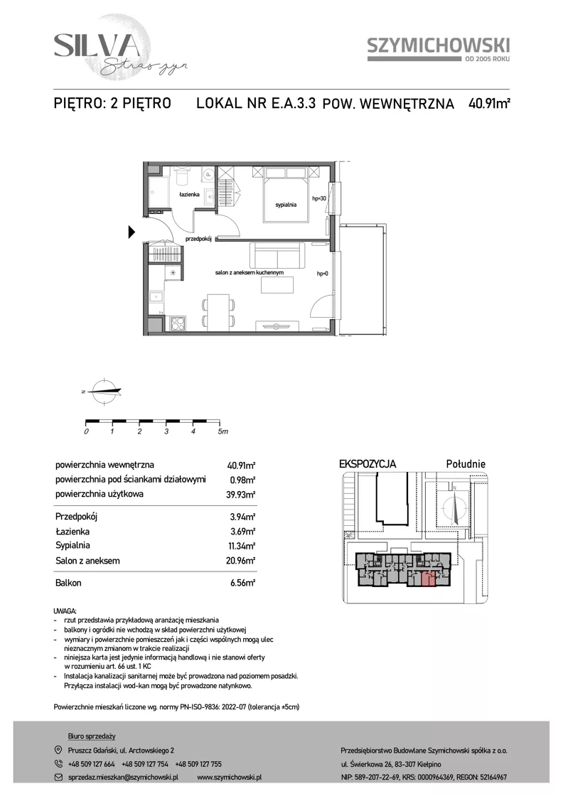 2 pokoje, mieszkanie 40,91 m², piętro 2, oferta nr E.A.3.3, Silva Straszyn - bud E,F, Straszyn, ul. Boczna/Starogardzka