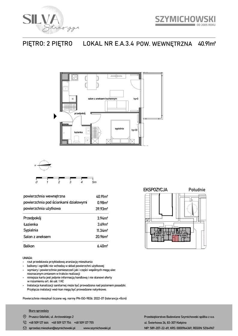 2 pokoje, mieszkanie 40,91 m², piętro 2, oferta nr E.A.3.4, Silva Straszyn - bud E,F, Straszyn, ul. Boczna/Starogardzka