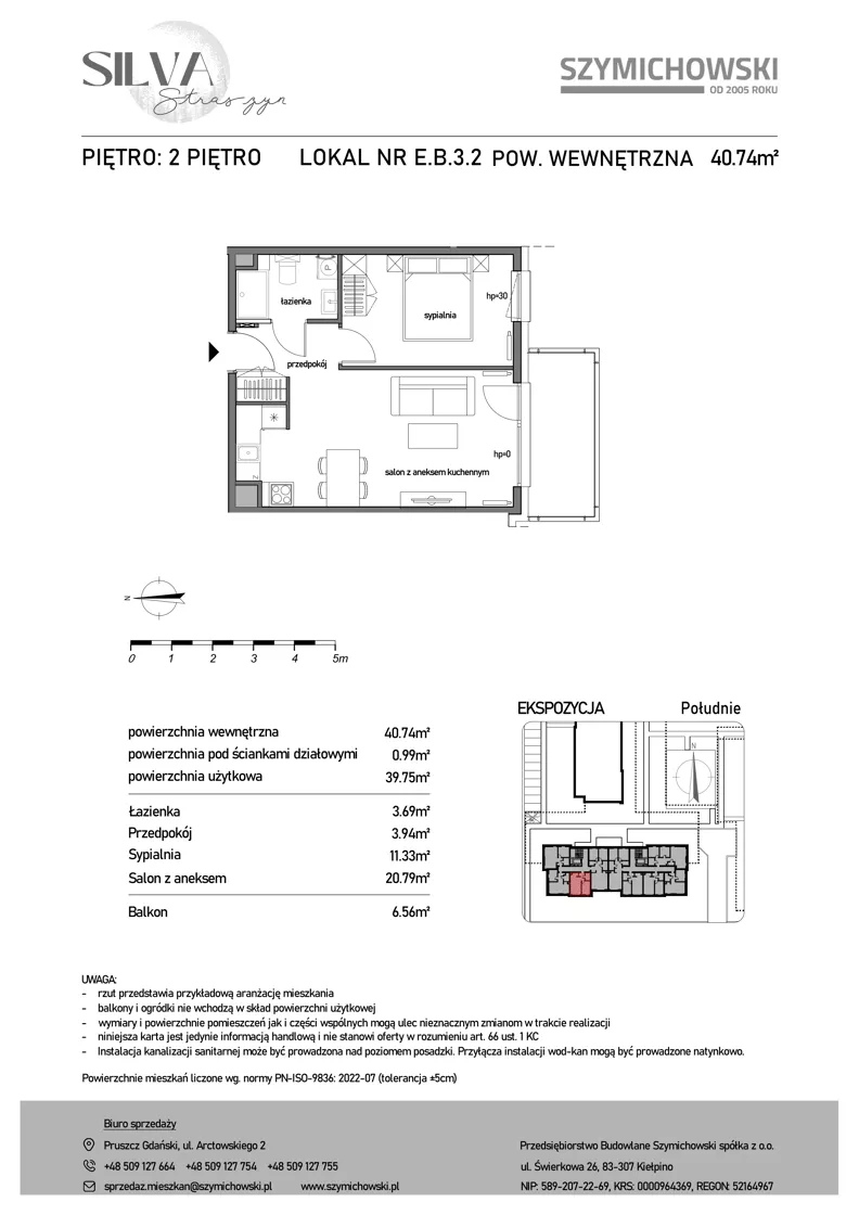 2 pokoje, mieszkanie 40,74 m², piętro 2, oferta nr E.B.3.2, Silva Straszyn - bud E,F, Straszyn, ul. Boczna/Starogardzka