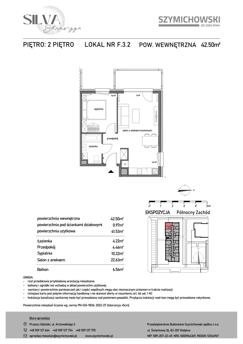 2 pokoje, mieszkanie 42,50 m², piętro 2, oferta nr F.3.2, Silva Straszyn - bud E,F, Straszyn, ul. Boczna/Starogardzka