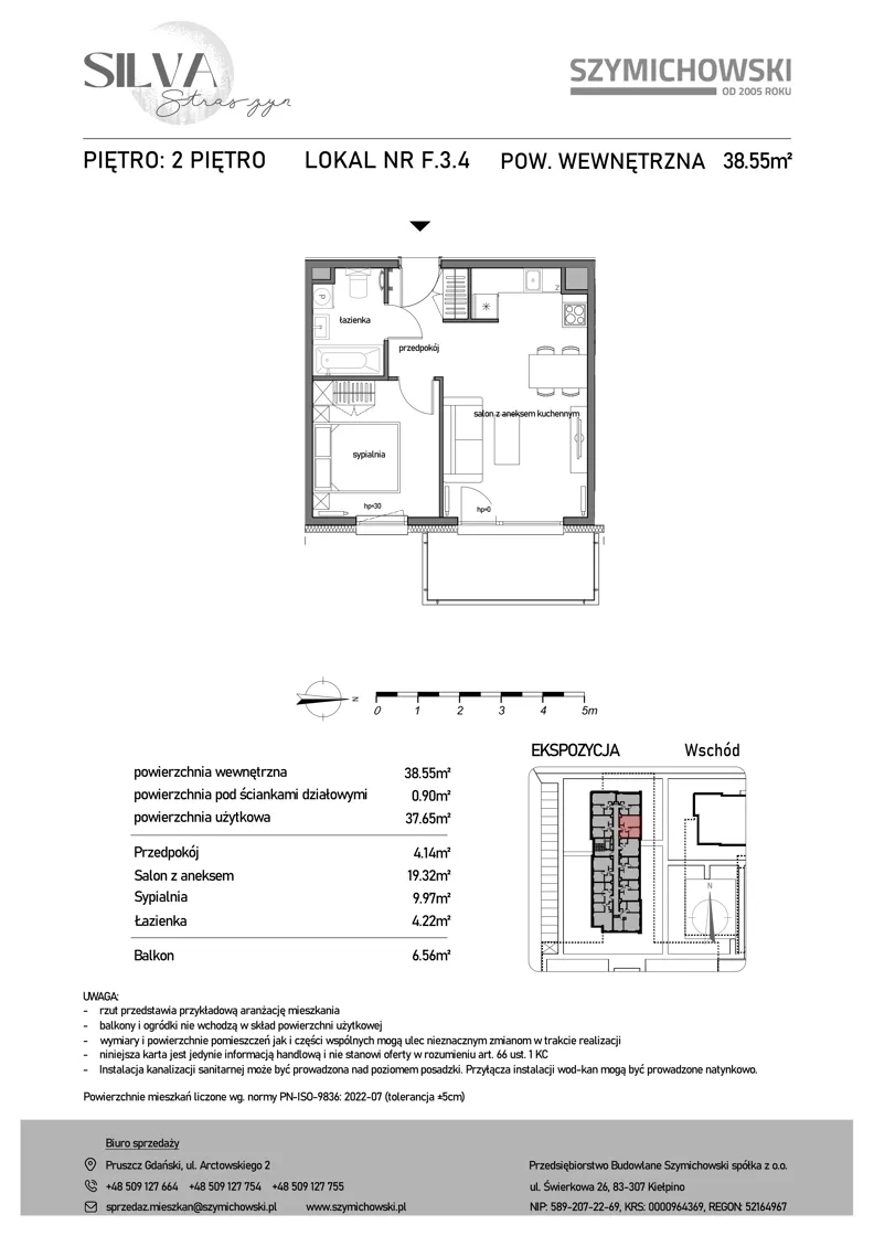 2 pokoje, mieszkanie 38,55 m², piętro 2, oferta nr F.3.4, Silva Straszyn - bud E,F, Straszyn, ul. Boczna/Starogardzka