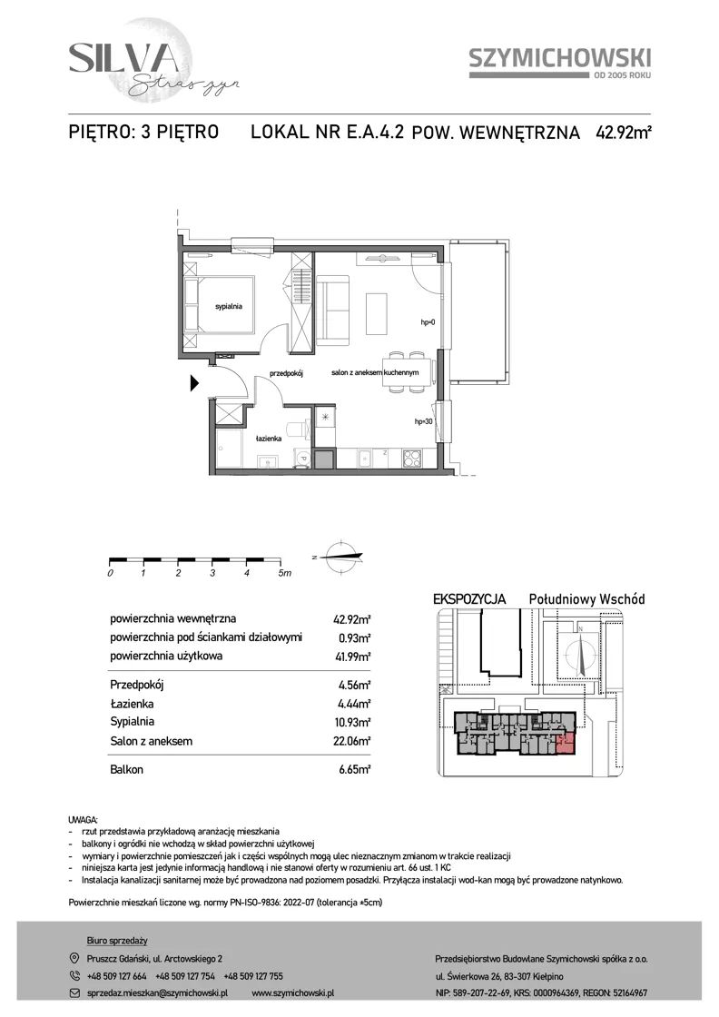2 pokoje, mieszkanie 42,92 m², piętro 3, oferta nr E.A.4.2, Silva Straszyn - bud E,F, Straszyn, ul. Boczna/Starogardzka