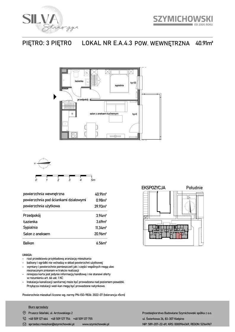 2 pokoje, mieszkanie 40,91 m², piętro 3, oferta nr E.A.4.3, Silva Straszyn - bud E,F, Straszyn, ul. Boczna/Starogardzka