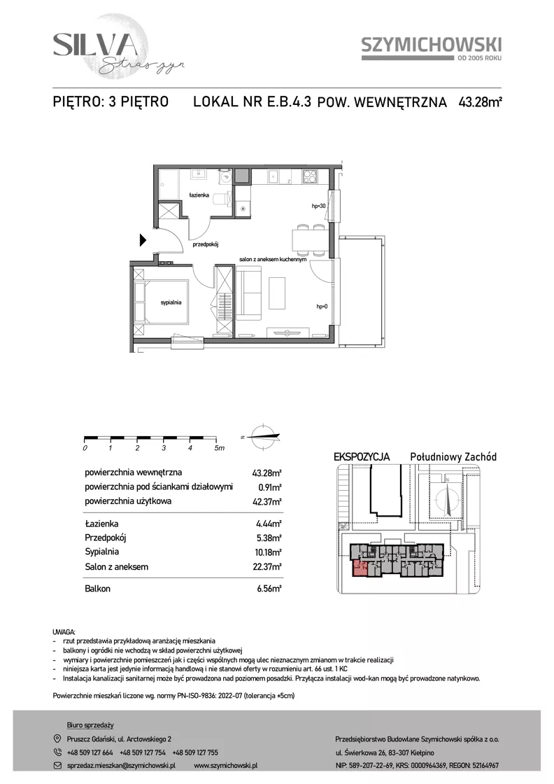 2 pokoje, mieszkanie 43,28 m², piętro 3, oferta nr E.B.4.3, Silva Straszyn - bud E,F, Straszyn, ul. Boczna/Starogardzka