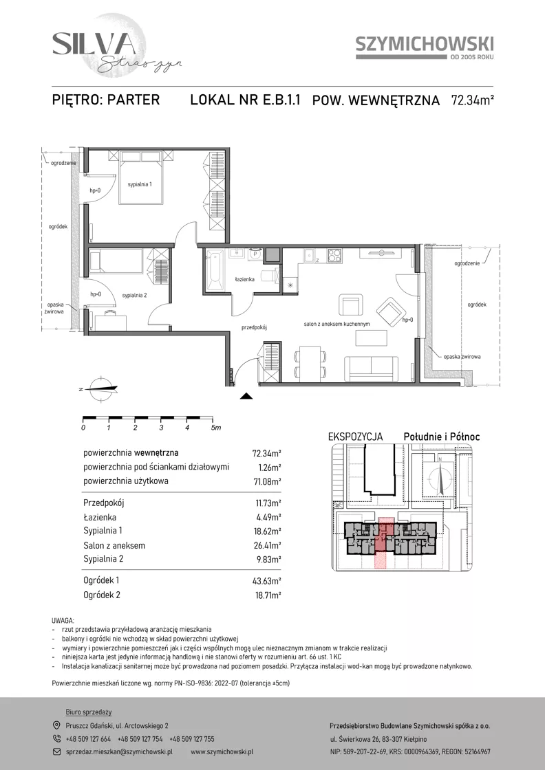 3 pokoje, mieszkanie 72,34 m², parter, oferta nr E.B.1.1, Silva Straszyn - bud E,F, Straszyn, ul. Boczna/Starogardzka