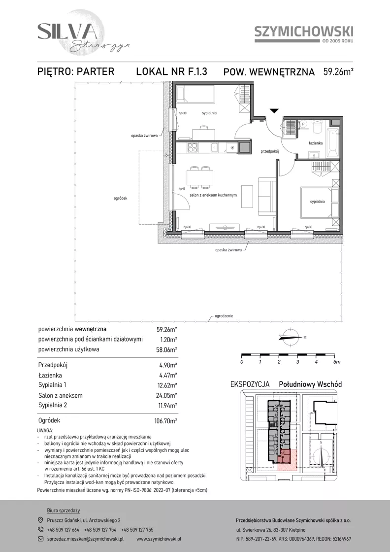 3 pokoje, mieszkanie 59,26 m², parter, oferta nr F.1.3, Silva Straszyn - bud E,F, Straszyn, ul. Boczna/Starogardzka