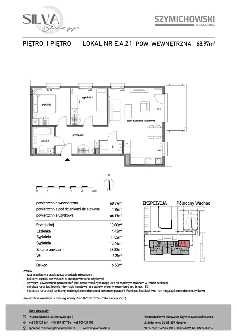 3 pokoje, mieszkanie 68,97 m², piętro 1, oferta nr E.A.2.1, Silva Straszyn - bud E,F, Straszyn, ul. Boczna/Starogardzka