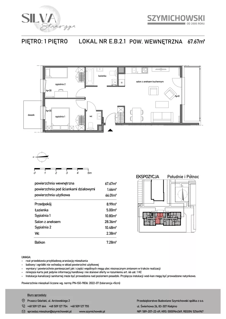 3 pokoje, mieszkanie 67,67 m², piętro 1, oferta nr E.B.2.1, Silva Straszyn - bud E,F, Straszyn, ul. Boczna/Starogardzka