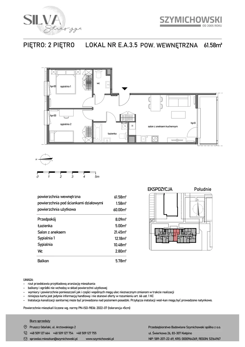 3 pokoje, mieszkanie 61,58 m², piętro 2, oferta nr E.A.3.5, Silva Straszyn - bud E,F, Straszyn, ul. Boczna/Starogardzka