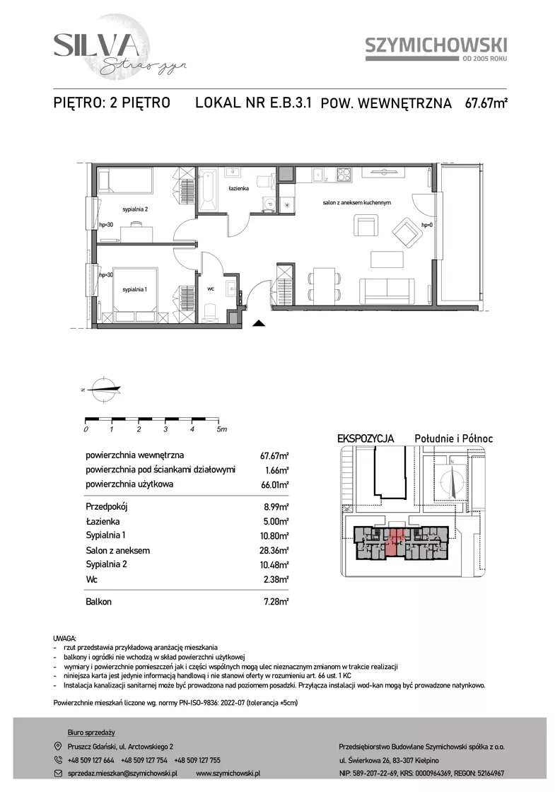 3 pokoje, mieszkanie 67,67 m², piętro 2, oferta nr E.B.3.1, Silva Straszyn - bud E,F, Straszyn, ul. Boczna/Starogardzka