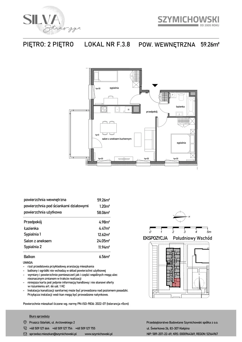 3 pokoje, mieszkanie 59,26 m², piętro 2, oferta nr F.3.8, Silva Straszyn - bud E,F, Straszyn, ul. Boczna/Starogardzka