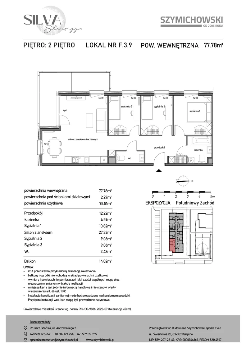 4 pokoje, mieszkanie 77,78 m², piętro 2, oferta nr F.3.9, Silva Straszyn - bud E,F, Straszyn, ul. Boczna/Starogardzka