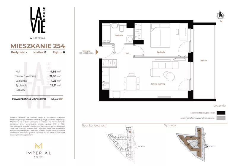 2 pokoje, mieszkanie 43,30 m², piętro 6, oferta nr 1.254, La Vie House, Kraków, Podgórze, ul. Łagiewnicka