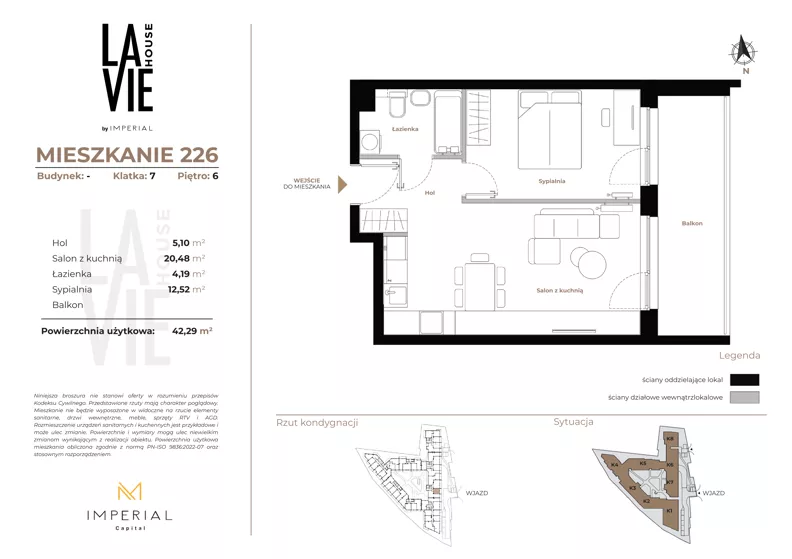 2 pokoje, mieszkanie 42,29 m², piętro 6, oferta nr 1.226, La Vie House, Kraków, Podgórze, ul. Łagiewnicka