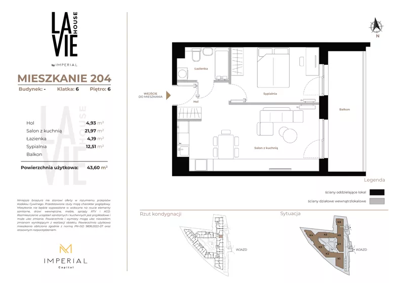 2 pokoje, mieszkanie 43,60 m², piętro 6, oferta nr 1.204, La Vie House, Kraków, Podgórze, ul. Łagiewnicka