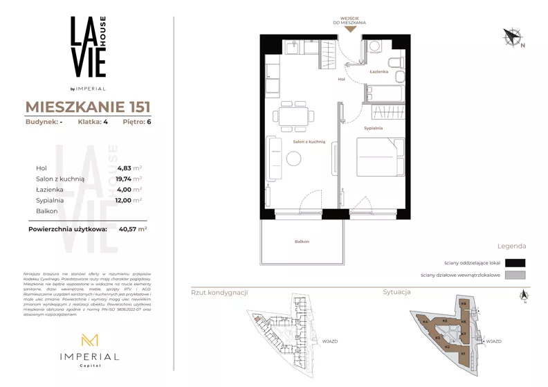 2 pokoje, mieszkanie 40,57 m², piętro 6, oferta nr 1.151, La Vie House, Kraków, Podgórze, ul. Łagiewnicka