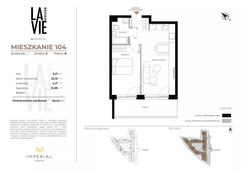 2 pokoje, mieszkanie 45,44 m², piętro 6, oferta nr 1.104, La Vie House, Kraków, Podgórze, ul. Łagiewnicka