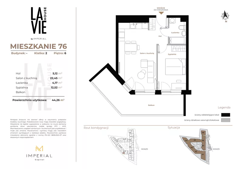 2 pokoje, mieszkanie 44,26 m², piętro 6, oferta nr 1.76, La Vie House, Kraków, Podgórze, ul. Łagiewnicka