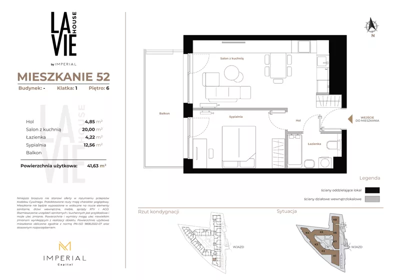 2 pokoje, mieszkanie 41,63 m², piętro 6, oferta nr 1.52, La Vie House, Kraków, Podgórze, ul. Łagiewnicka
