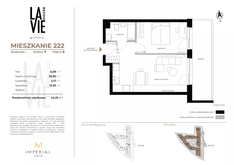 2 pokoje, mieszkanie 42,25 m², piętro 5, oferta nr 1.222, La Vie House, Kraków, Podgórze, ul. Łagiewnicka