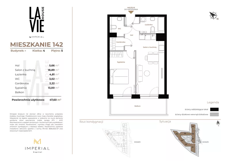 2 pokoje, mieszkanie 47,60 m², piętro 5, oferta nr 1.142, La Vie House, Kraków, Podgórze, ul. Łagiewnicka