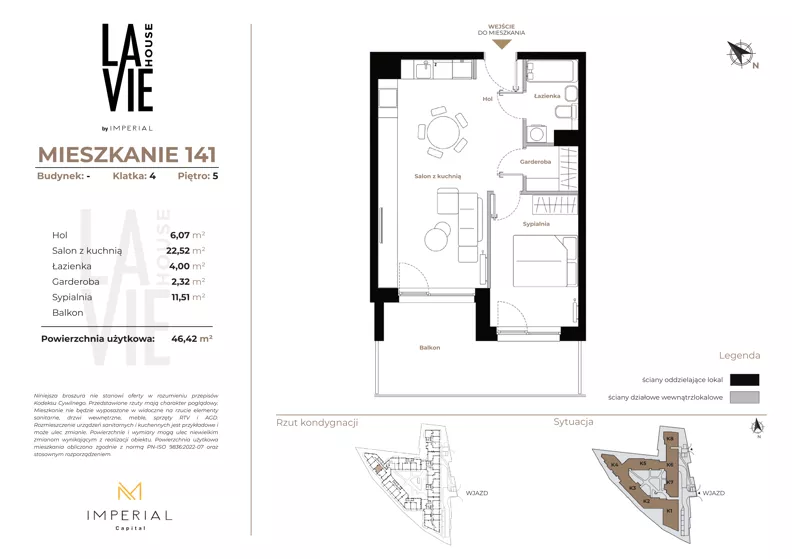 2 pokoje, mieszkanie 46,42 m², piętro 5, oferta nr 1.141, La Vie House, Kraków, Podgórze, ul. Łagiewnicka