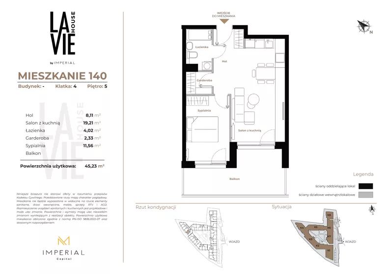 2 pokoje, mieszkanie 45,23 m², piętro 5, oferta nr 1.140, La Vie House, Kraków, Podgórze, ul. Łagiewnicka