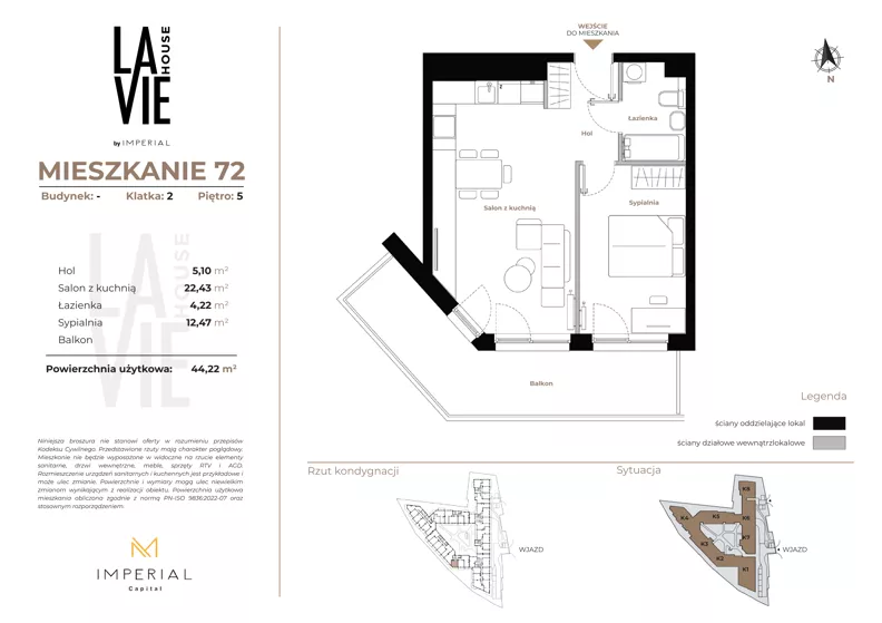 2 pokoje, mieszkanie 44,22 m², piętro 5, oferta nr 1.72, La Vie House, Kraków, Podgórze, ul. Łagiewnicka