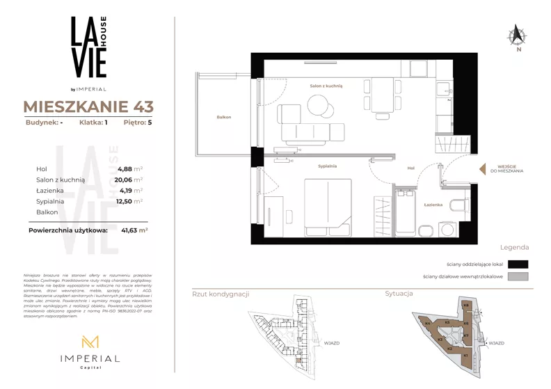 2 pokoje, mieszkanie 41,63 m², piętro 5, oferta nr 1.43, La Vie House, Kraków, Podgórze, ul. Łagiewnicka