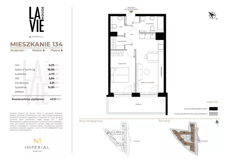 2 pokoje, mieszkanie 47,51 m², piętro 4, oferta nr 1.134, La Vie House, Kraków, Podgórze, ul. Łagiewnicka