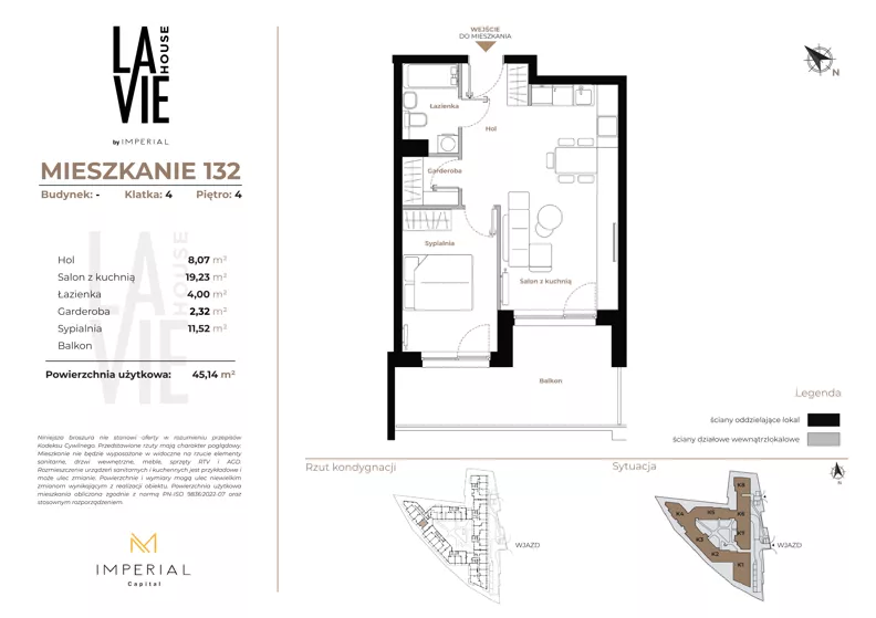 2 pokoje, mieszkanie 45,14 m², piętro 4, oferta nr 1.132, La Vie House, Kraków, Podgórze, ul. Łagiewnicka