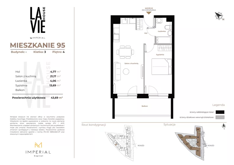 2 pokoje, mieszkanie 43,69 m², piętro 4, oferta nr 1.95, La Vie House, Kraków, Podgórze, ul. Łagiewnicka