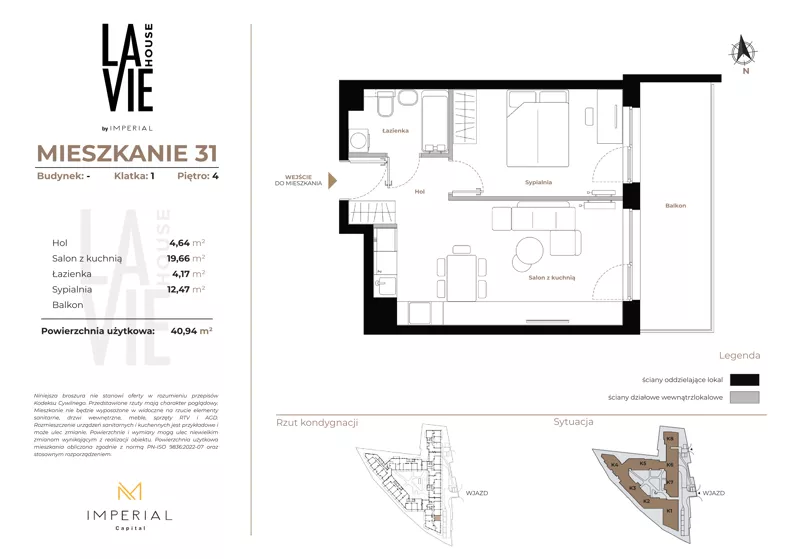 2 pokoje, mieszkanie 40,94 m², piętro 4, oferta nr 1.31, La Vie House, Kraków, Podgórze, ul. Łagiewnicka