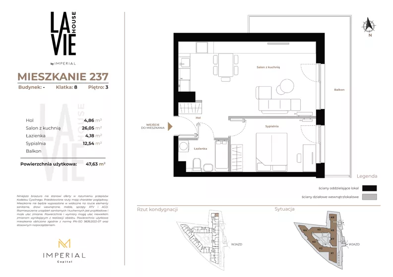 2 pokoje, mieszkanie 47,63 m², piętro 3, oferta nr 1.237, La Vie House, Kraków, Podgórze, ul. Łagiewnicka