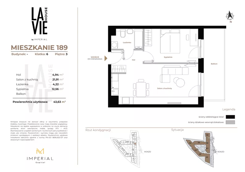 2 pokoje, mieszkanie 43,63 m², piętro 3, oferta nr 1.189, La Vie House, Kraków, Podgórze, ul. Łagiewnicka
