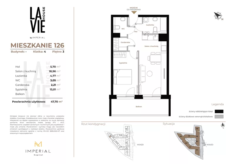 2 pokoje, mieszkanie 47,70 m², piętro 3, oferta nr 1.126, La Vie House, Kraków, Podgórze, ul. Łagiewnicka