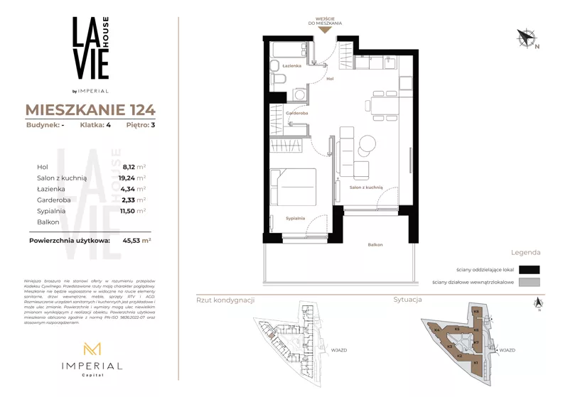 2 pokoje, mieszkanie 45,53 m², piętro 3, oferta nr 1.124, La Vie House, Kraków, Podgórze, ul. Łagiewnicka