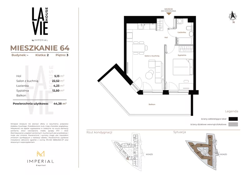 2 pokoje, mieszkanie 44,38 m², piętro 3, oferta nr 1.64, La Vie House, Kraków, Podgórze, ul. Łagiewnicka