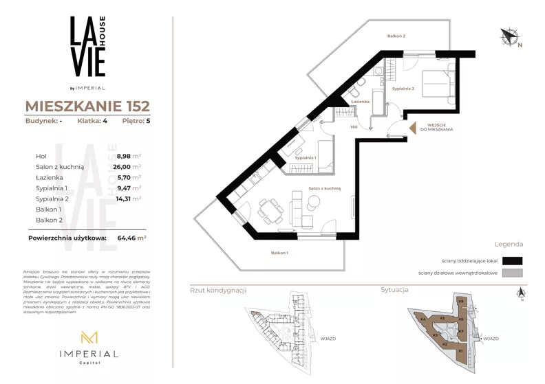3 pokoje, mieszkanie 64,46 m², piętro 6, oferta nr 1.152, La Vie House, Kraków, Podgórze, ul. Łagiewnicka
