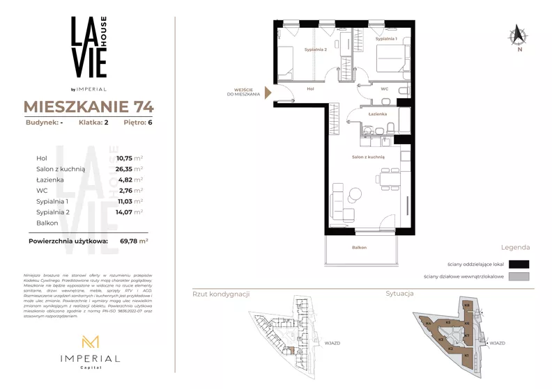 3 pokoje, mieszkanie 69,78 m², piętro 6, oferta nr 1.74, La Vie House, Kraków, Podgórze, ul. Łagiewnicka