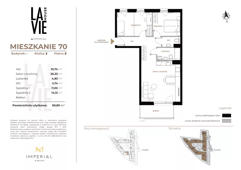 3 pokoje, mieszkanie 69,80 m², piętro 5, oferta nr 1.70, La Vie House, Kraków, Podgórze, ul. Łagiewnicka