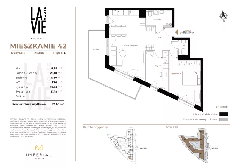 3 pokoje, mieszkanie 72,45 m², piętro 5, oferta nr 1.42, La Vie House, Kraków, Podgórze, ul. Łagiewnicka
