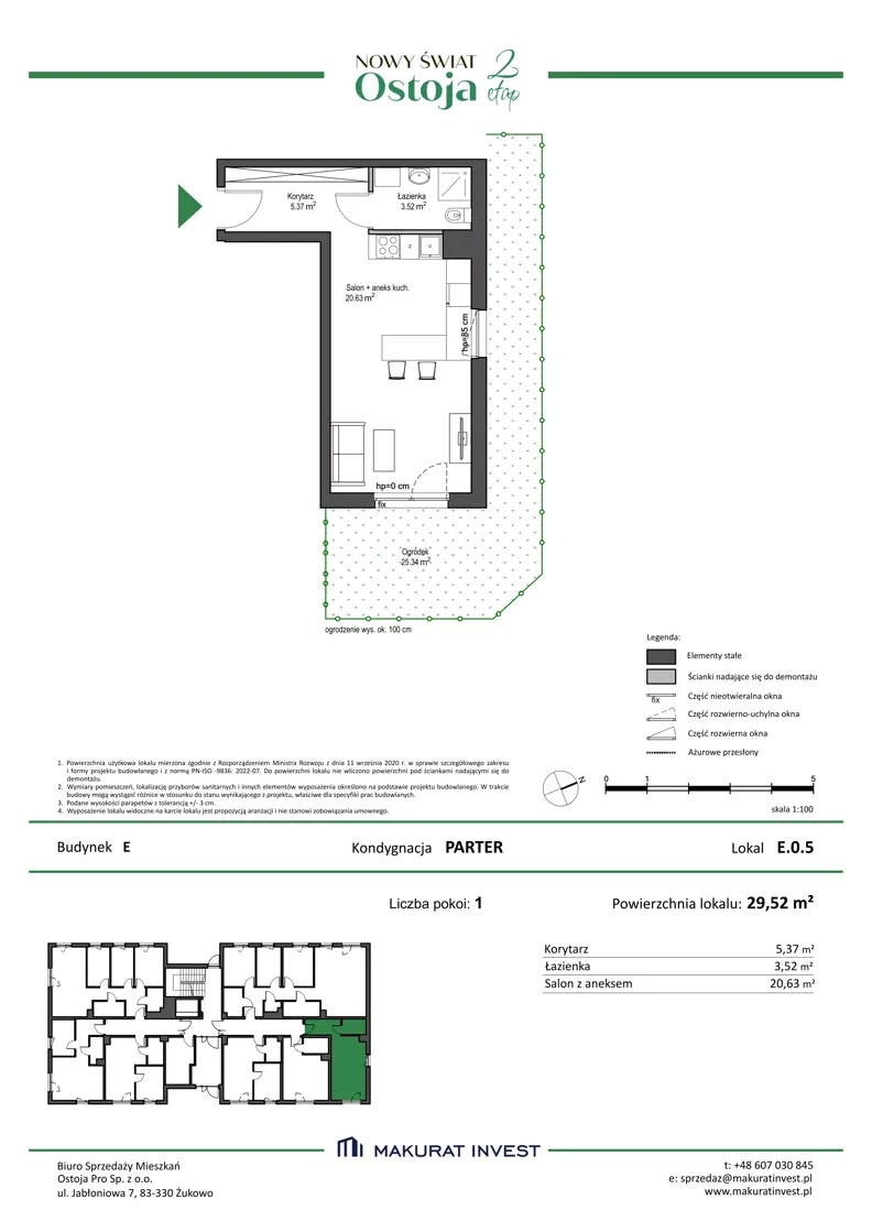 1 pokój, mieszkanie 29,52 m², parter, oferta nr E.0.5, Nowy Świat Ostoja II etap - budynki E, F, G, Gdańsk, Barniewice, ul. Malinowa