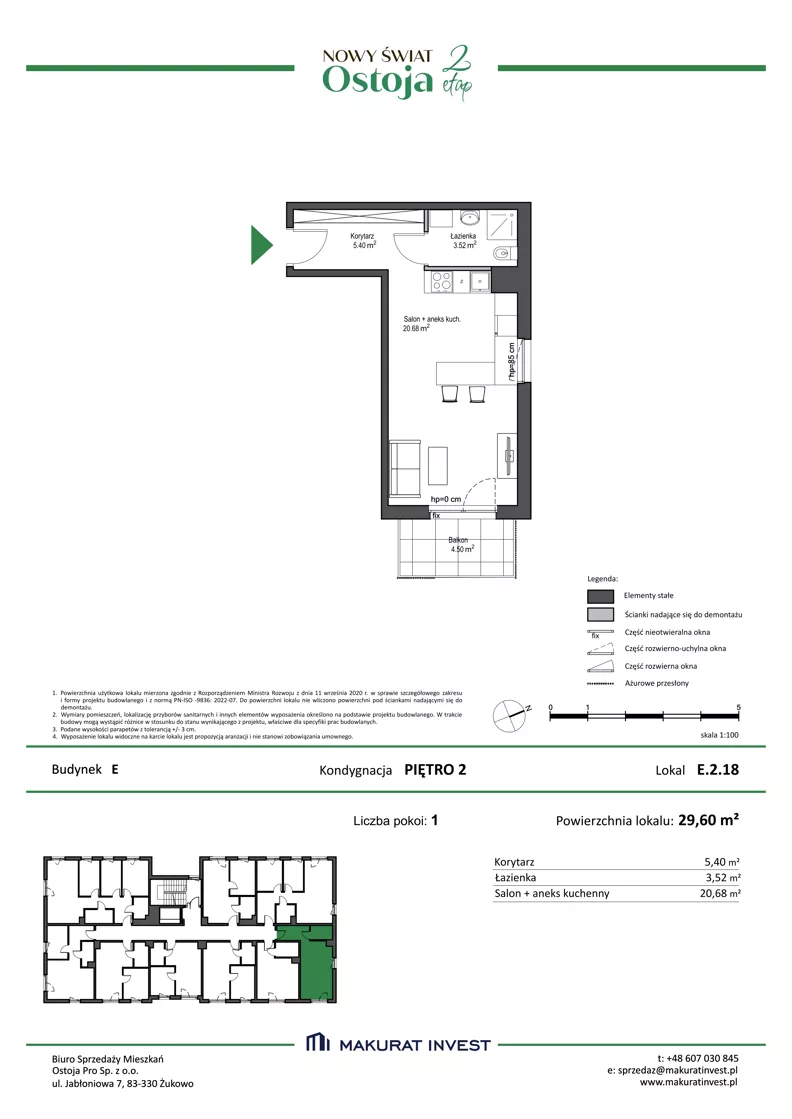 1 pokój, mieszkanie 29,60 m², piętro 2, oferta nr E.2.18, Nowy Świat Ostoja II etap - budynki E, F, G, Gdańsk, Barniewice, ul. Malinowa