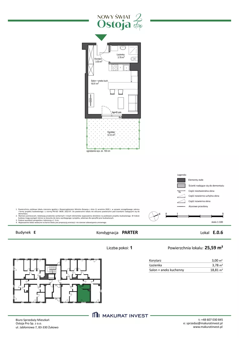 1 pokój, mieszkanie 25,59 m², parter, oferta nr E.0.6, Nowy Świat Ostoja II etap - budynki E, F, G, Gdańsk, Osowa, Barniewice, ul. Malinowa