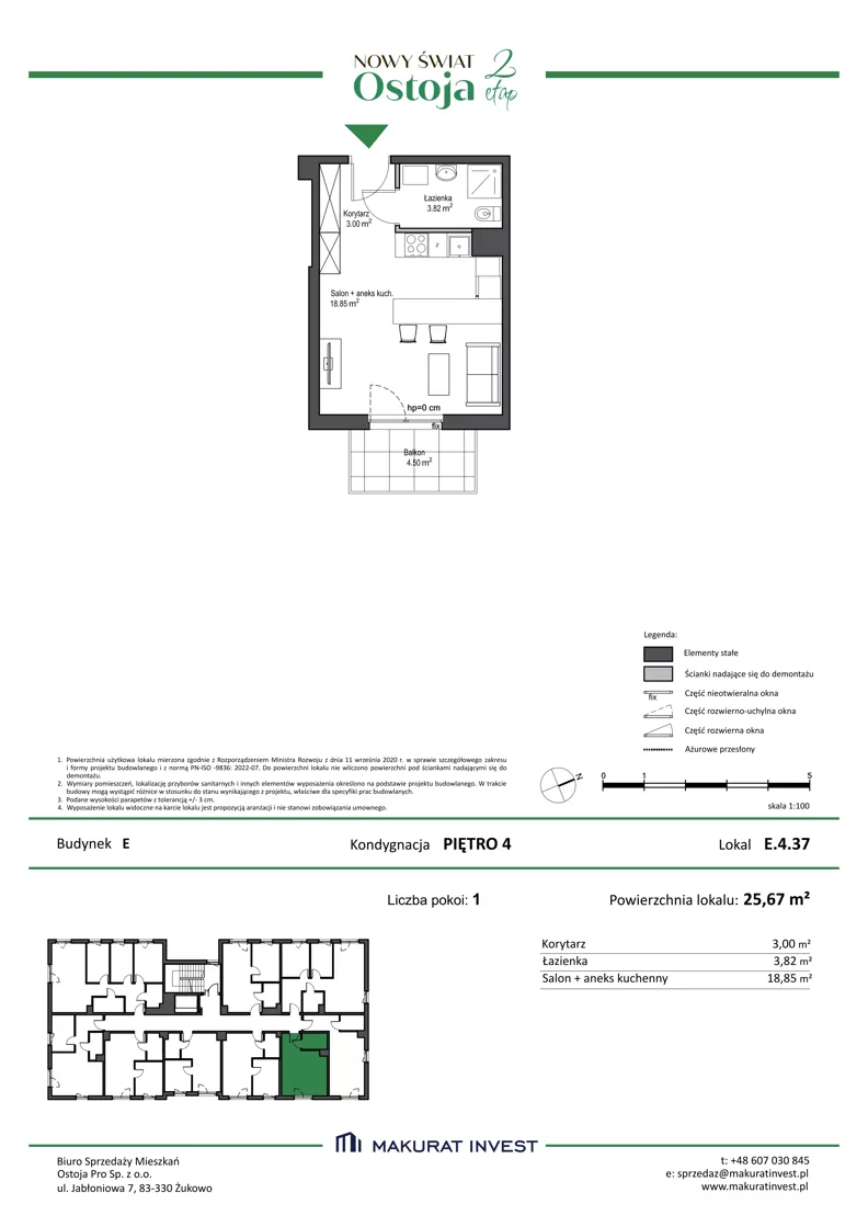 1 pokój, mieszkanie 25,67 m², piętro 4, oferta nr E.4.37, Nowy Świat Ostoja II etap - budynki E, F, G, Gdańsk, Osowa, Barniewice, ul. Malinowa