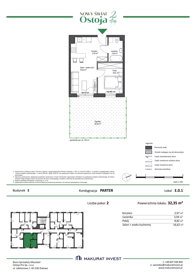 2 pokoje, mieszkanie 32,35 m², parter, oferta nr E.0.1, Nowy Świat Ostoja II etap - budynki E, F, G, Gdańsk, Barniewice, ul. Malinowa