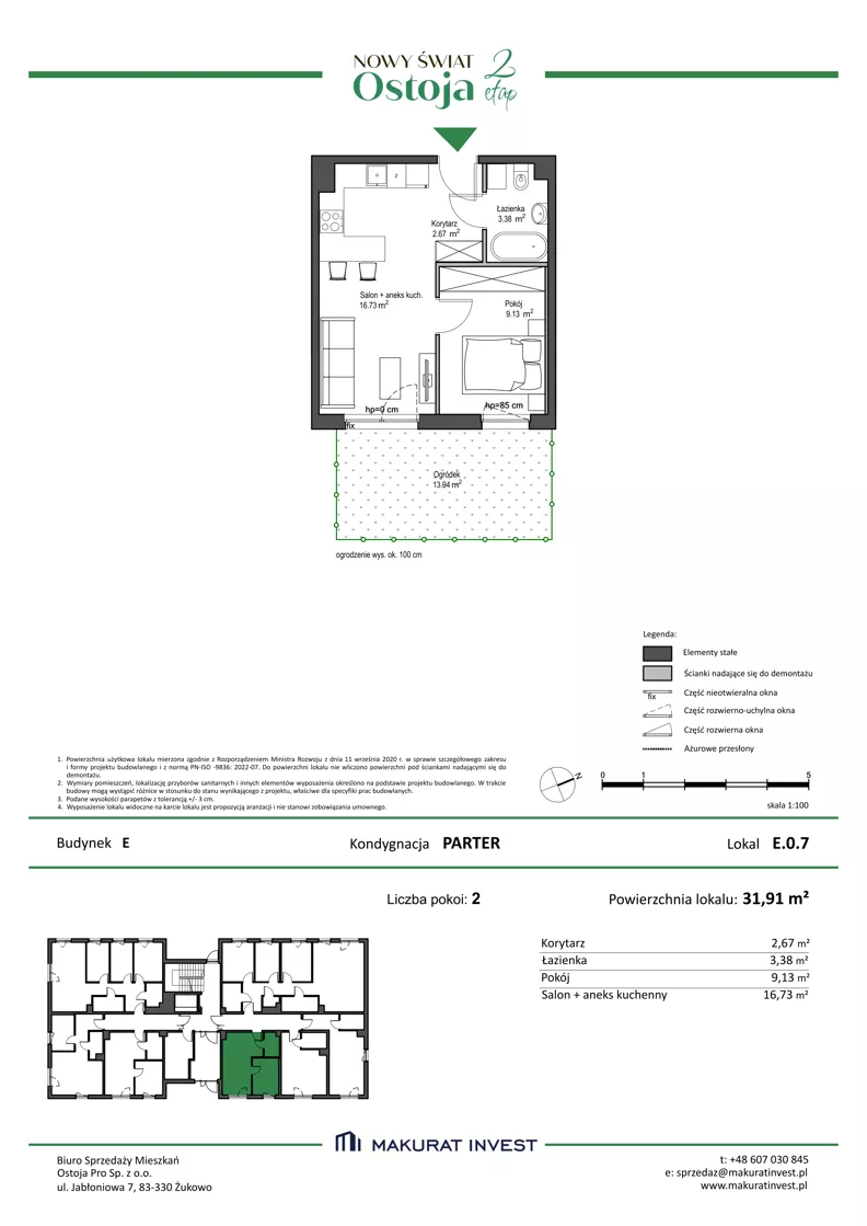 2 pokoje, mieszkanie 31,91 m², parter, oferta nr E.0.7, Nowy Świat Ostoja II etap - budynki E, F, G, Gdańsk, Barniewice, ul. Malinowa